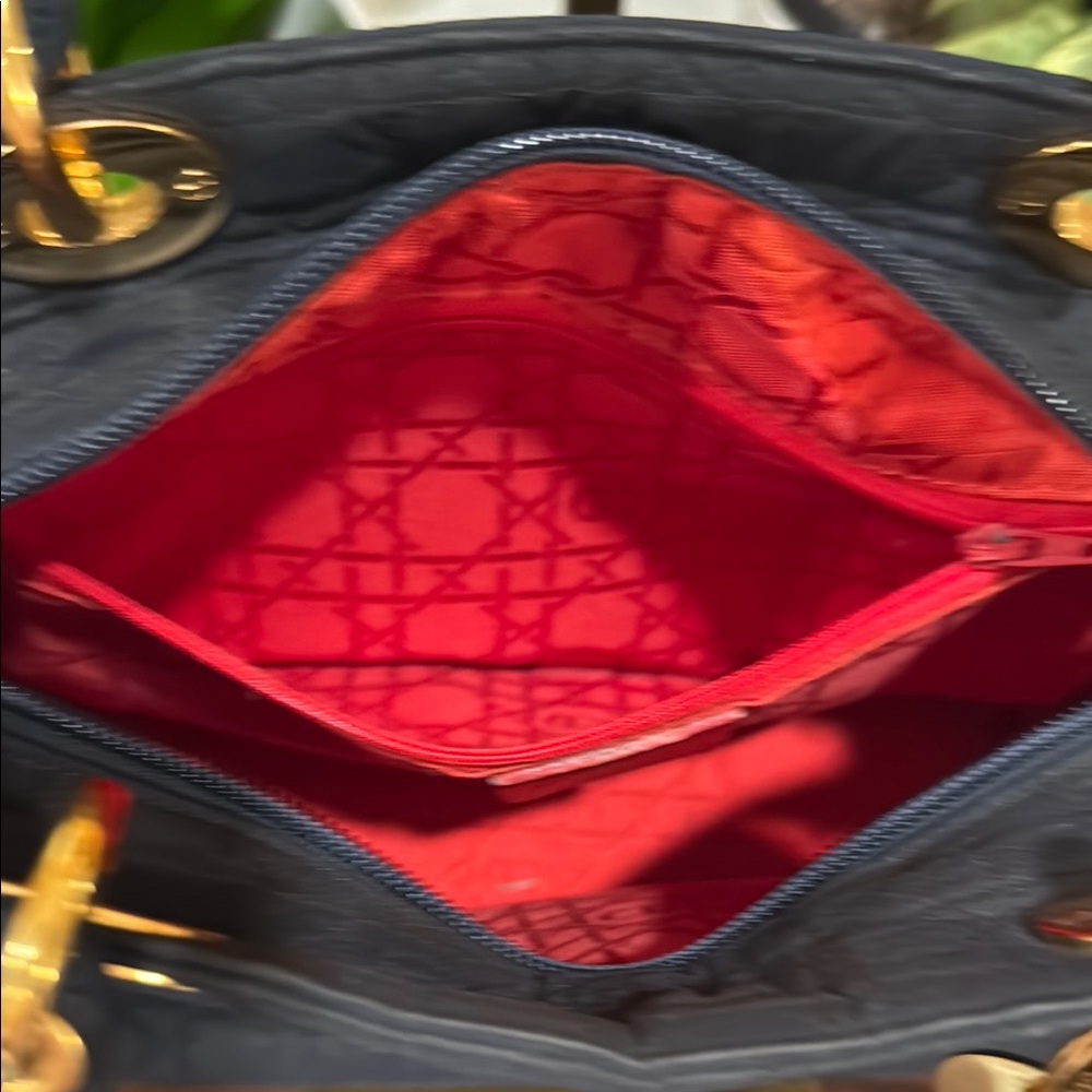 Dior ‘Lady Dior’ Navy Blue and Gold Hand Bag with Iconic Charm - Picture 6 of 10